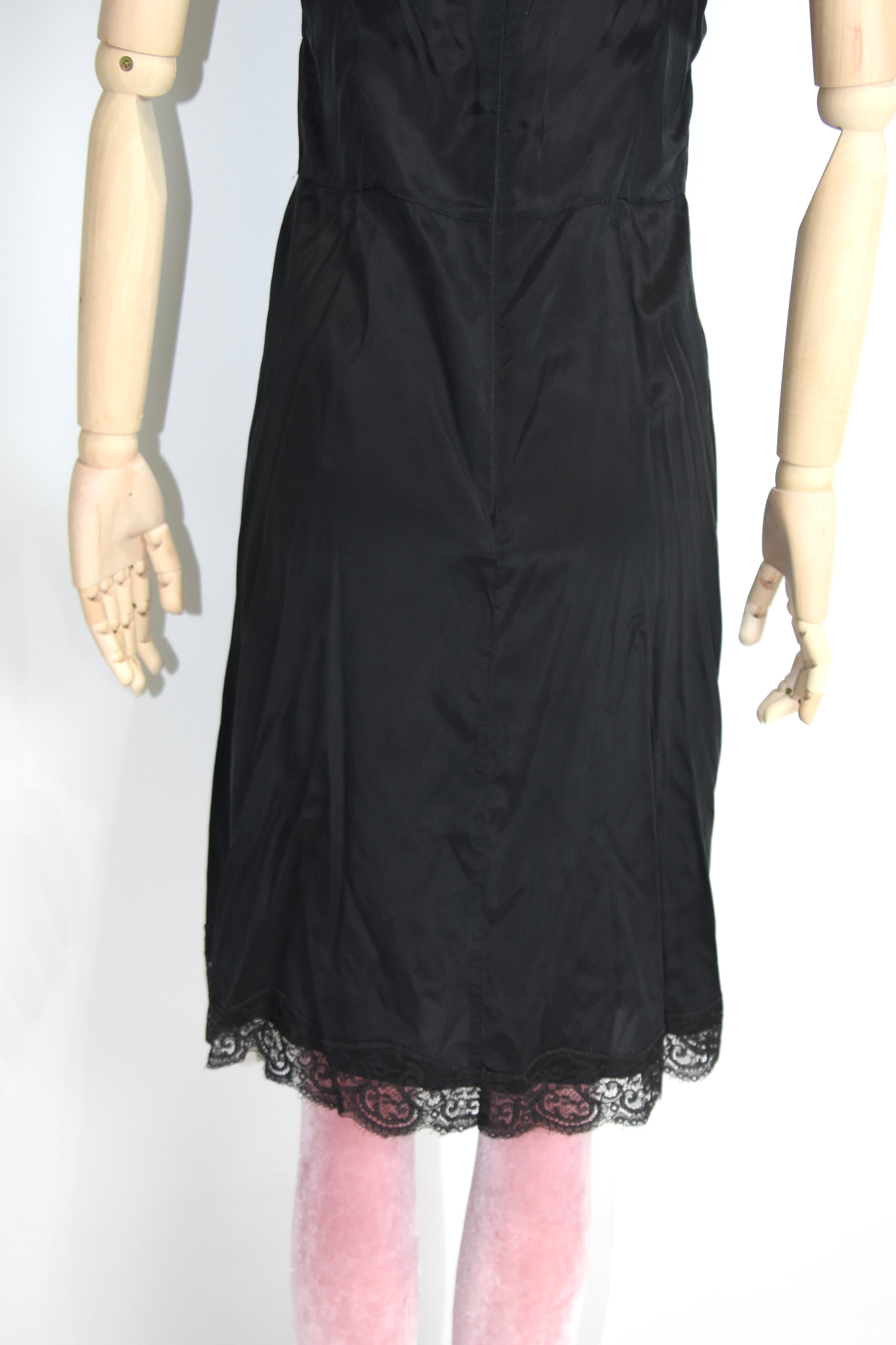 Dolce & Gabbana Black Silk Slip Dress with Lace Hem