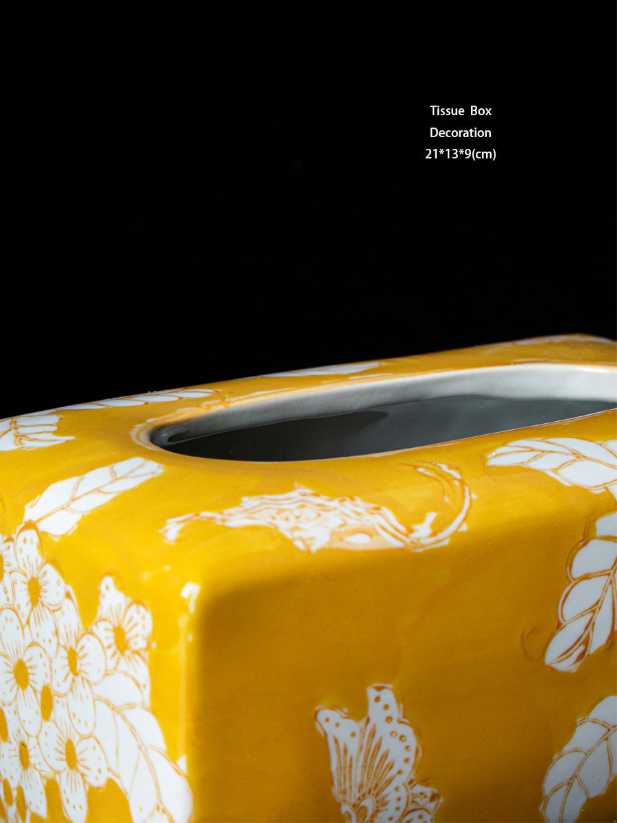 Oriental Collection Series Cirage“Golden Butterfly Blossoms”Hand-painted Underglaze Color Jingdezhen Tissue Box