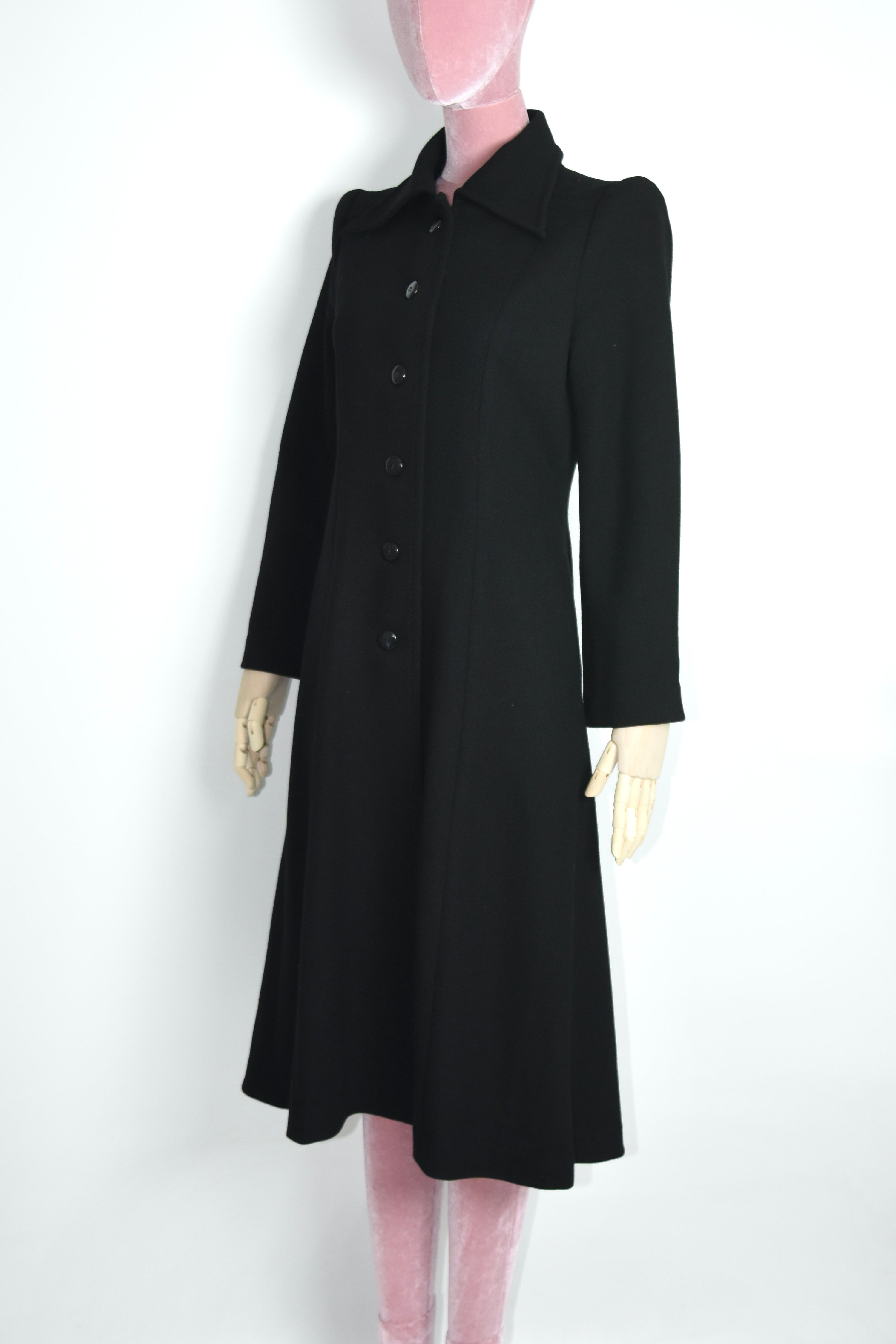 Gianni Versace Couture Vintage Black Wool Coat with Structured Collar & Full Button Front (Rare 90s Archive Piece)