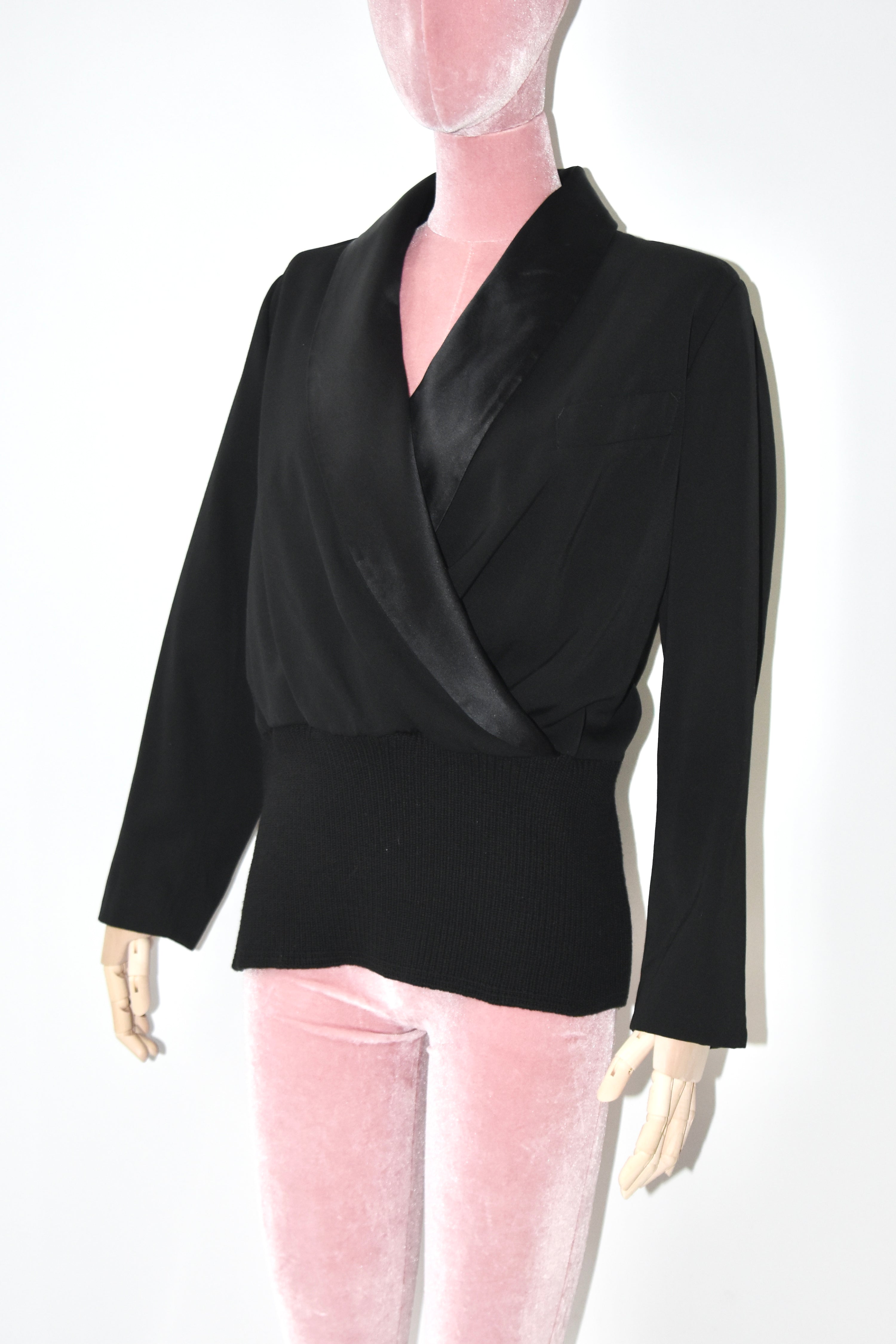 Jean Paul Gaultier Draped Silk Collar Knit-Hem Jacket