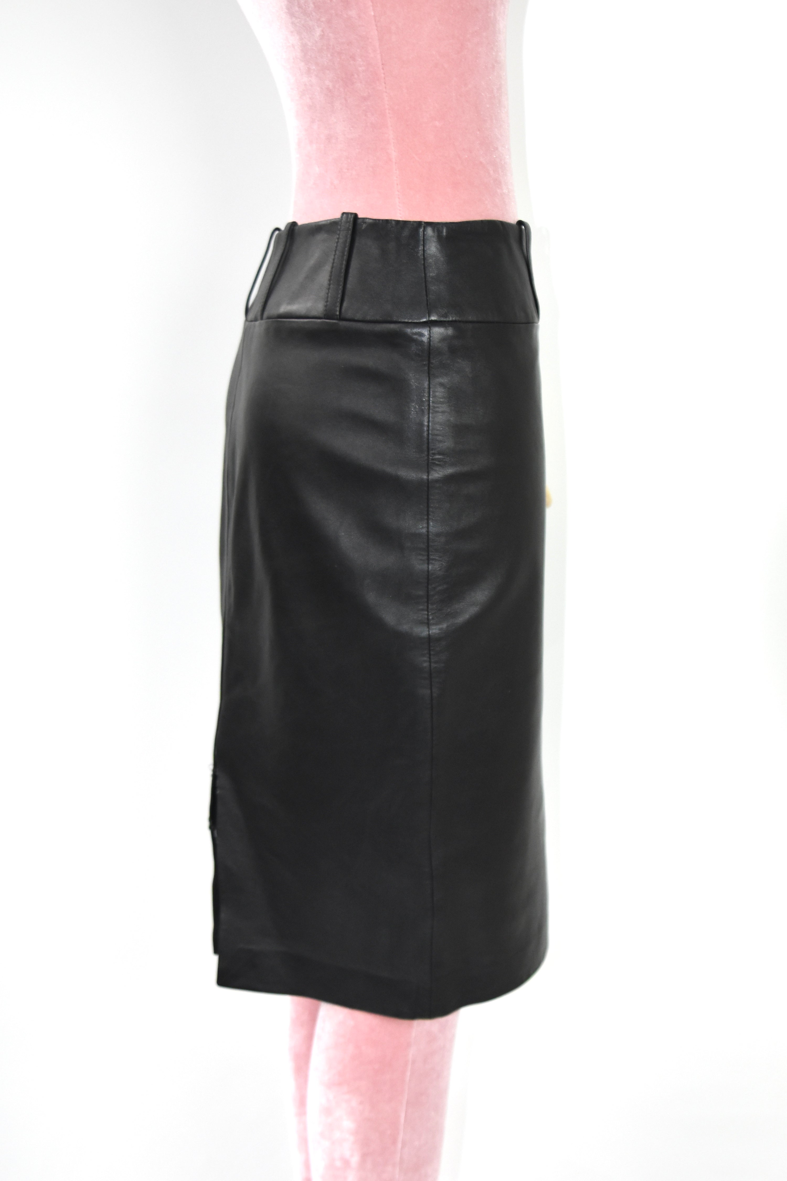 D&G Black Leather Pencil Skirt