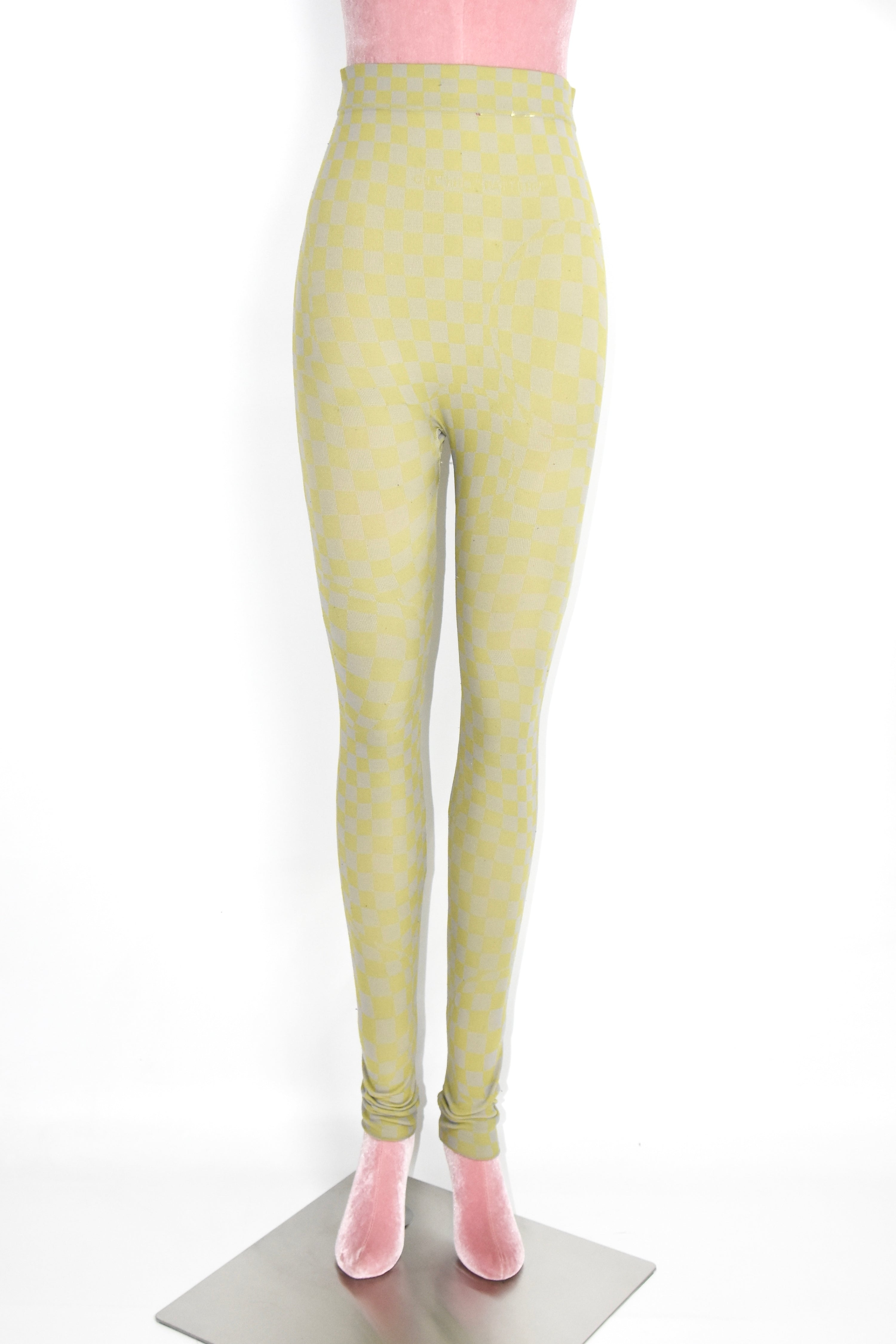 Off-White Yellow-Grey Checkered Knit Leggings