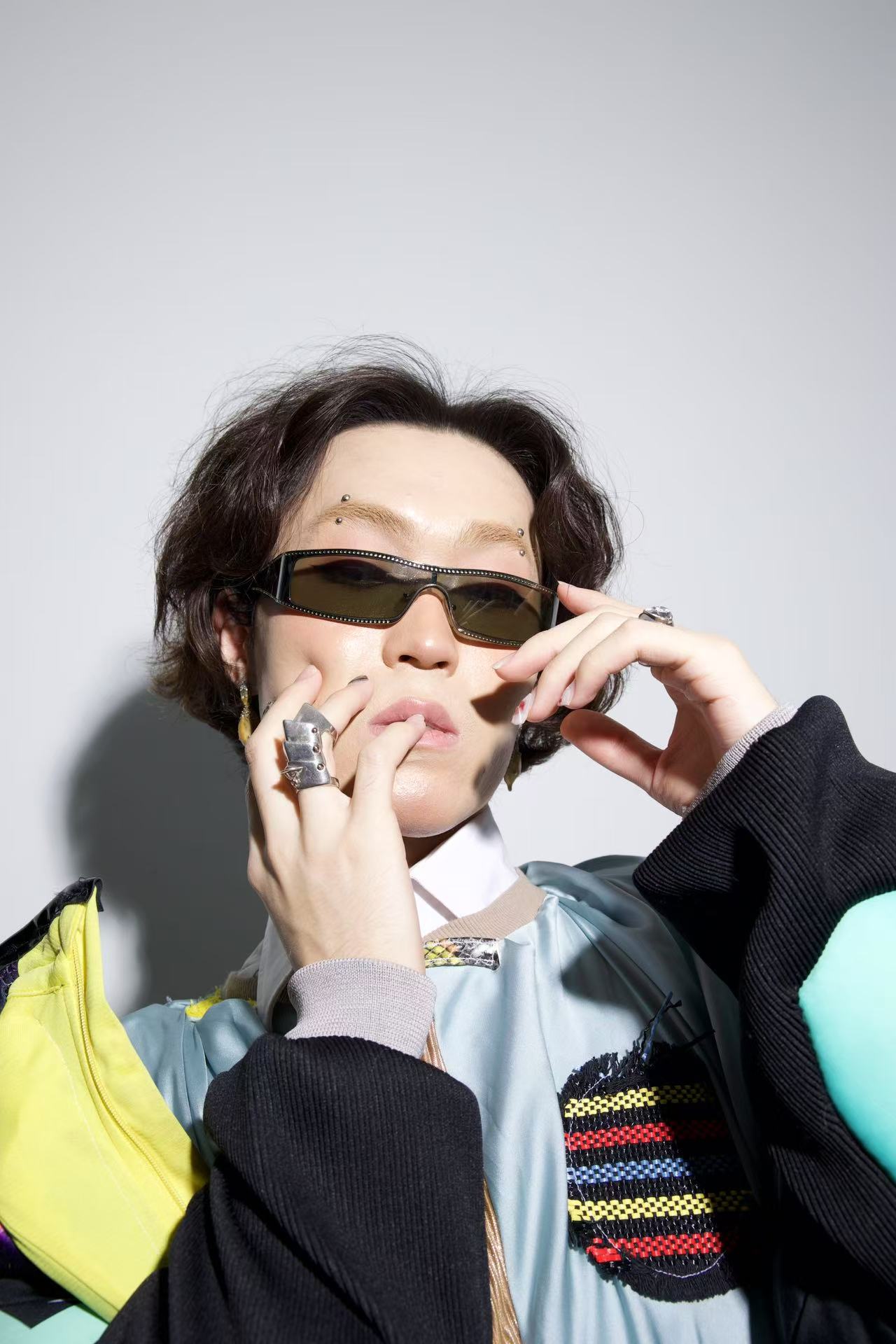 Alexander McQueen Holographic Crystal-Studded Visor Sunglasses