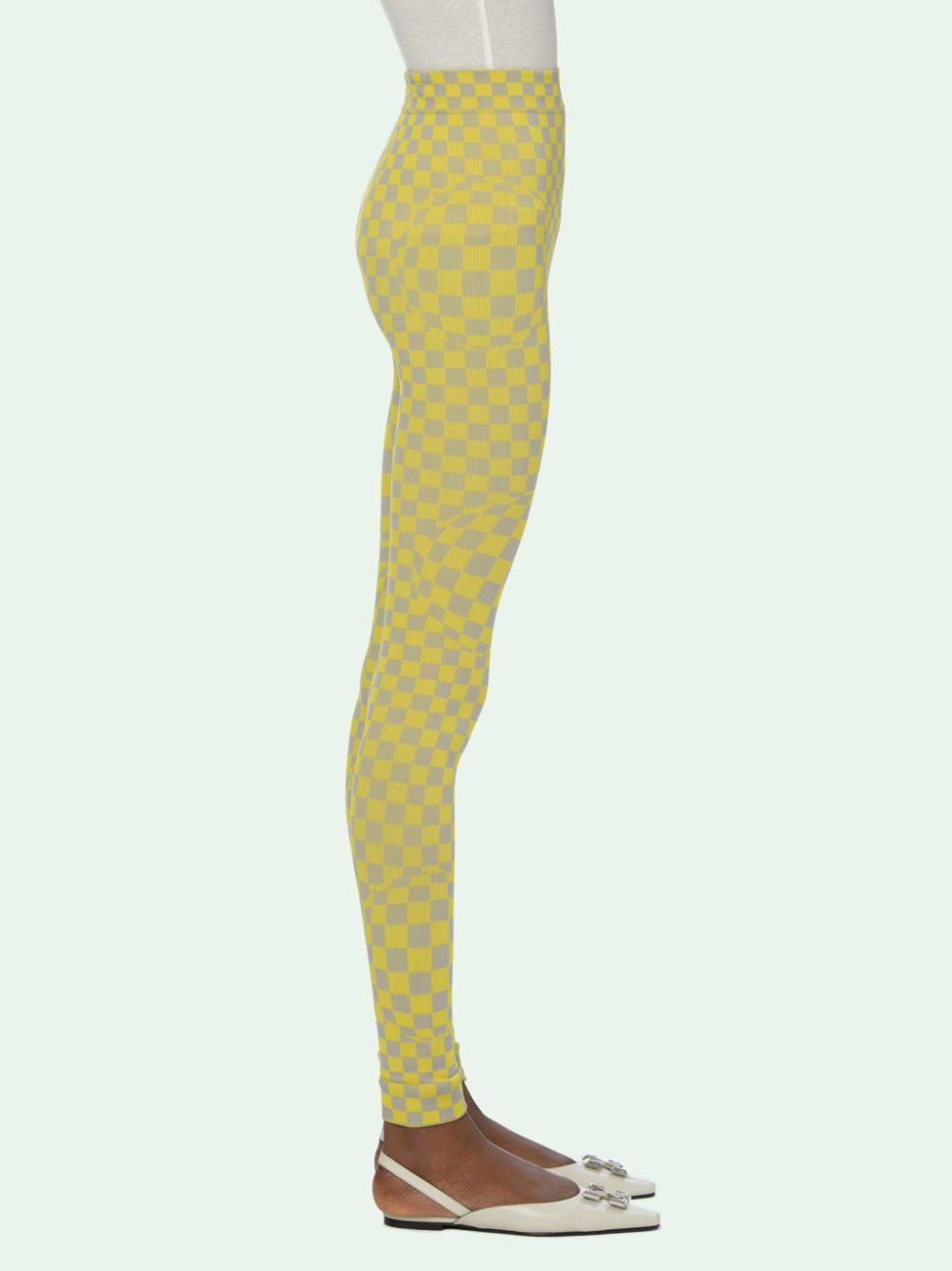 Off-White Yellow-Grey Checkered Knit Leggings