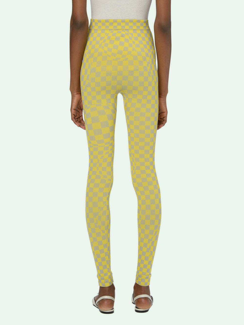Off-White Yellow-Grey Checkered Knit Leggings