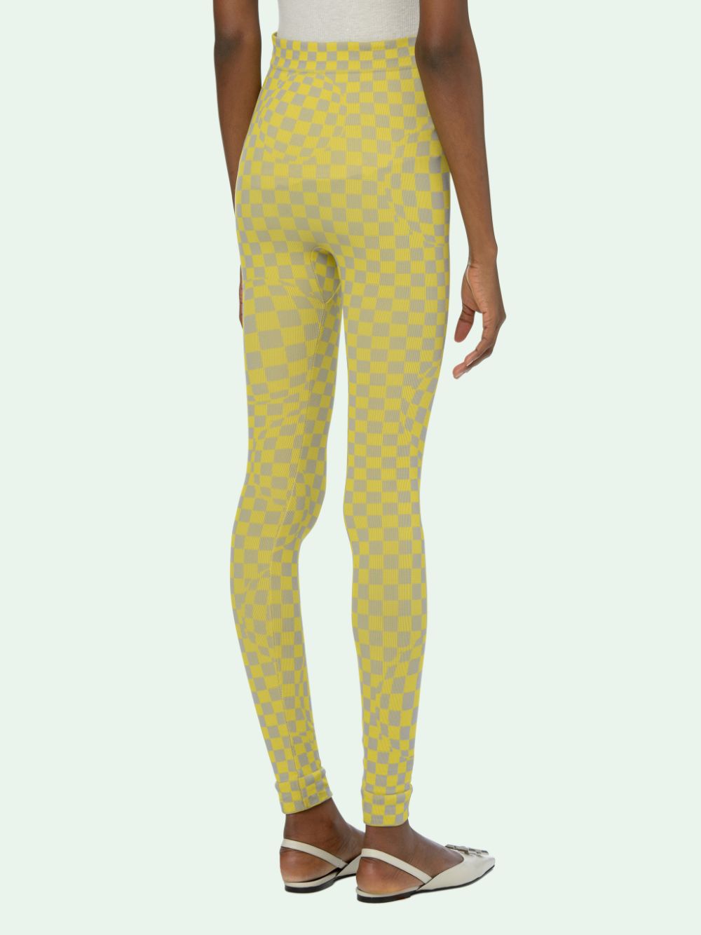 Off-White Yellow-Grey Checkered Knit Leggings