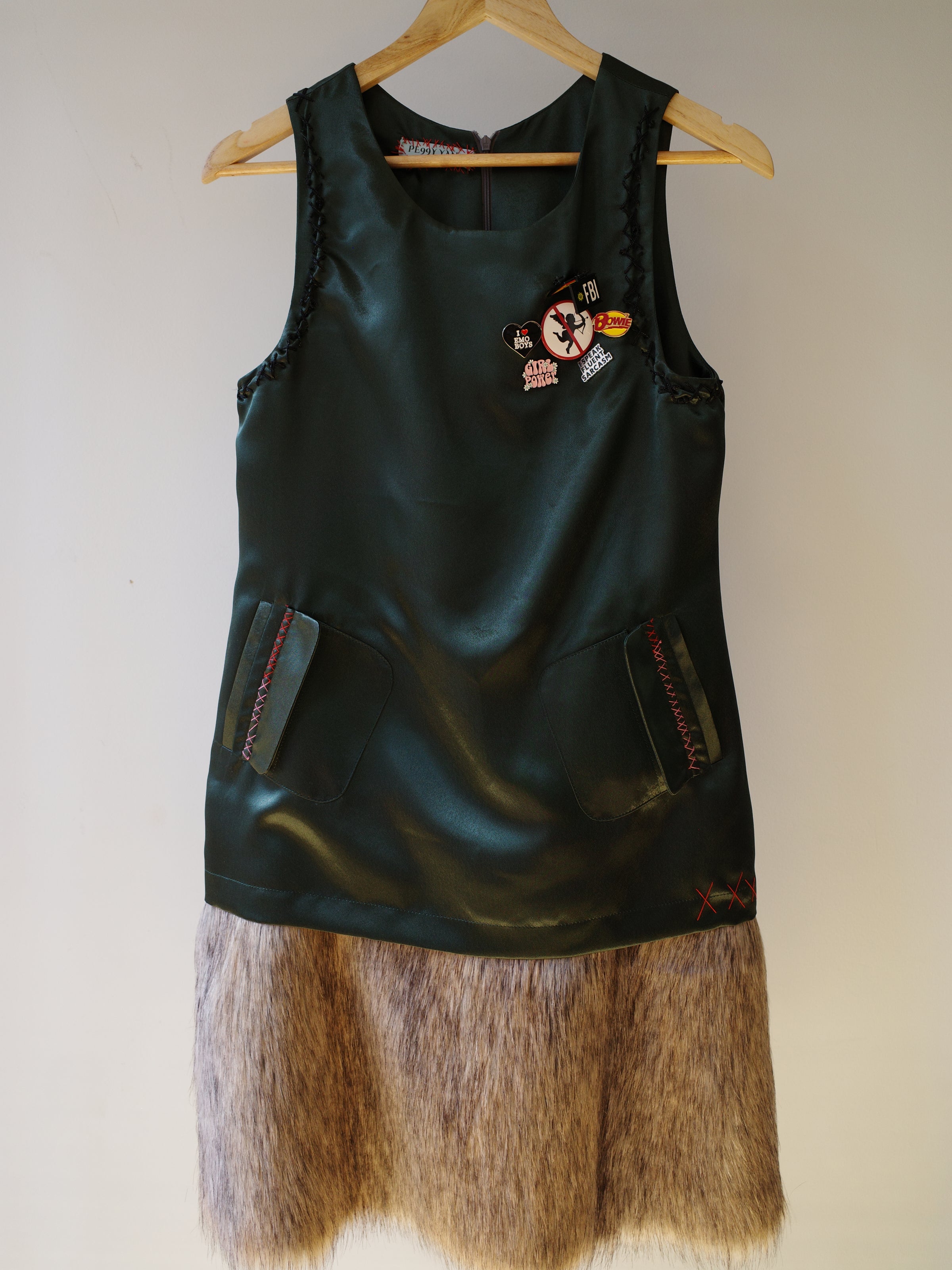 YAONOVA Embellished Satin & Faux Fur Dress