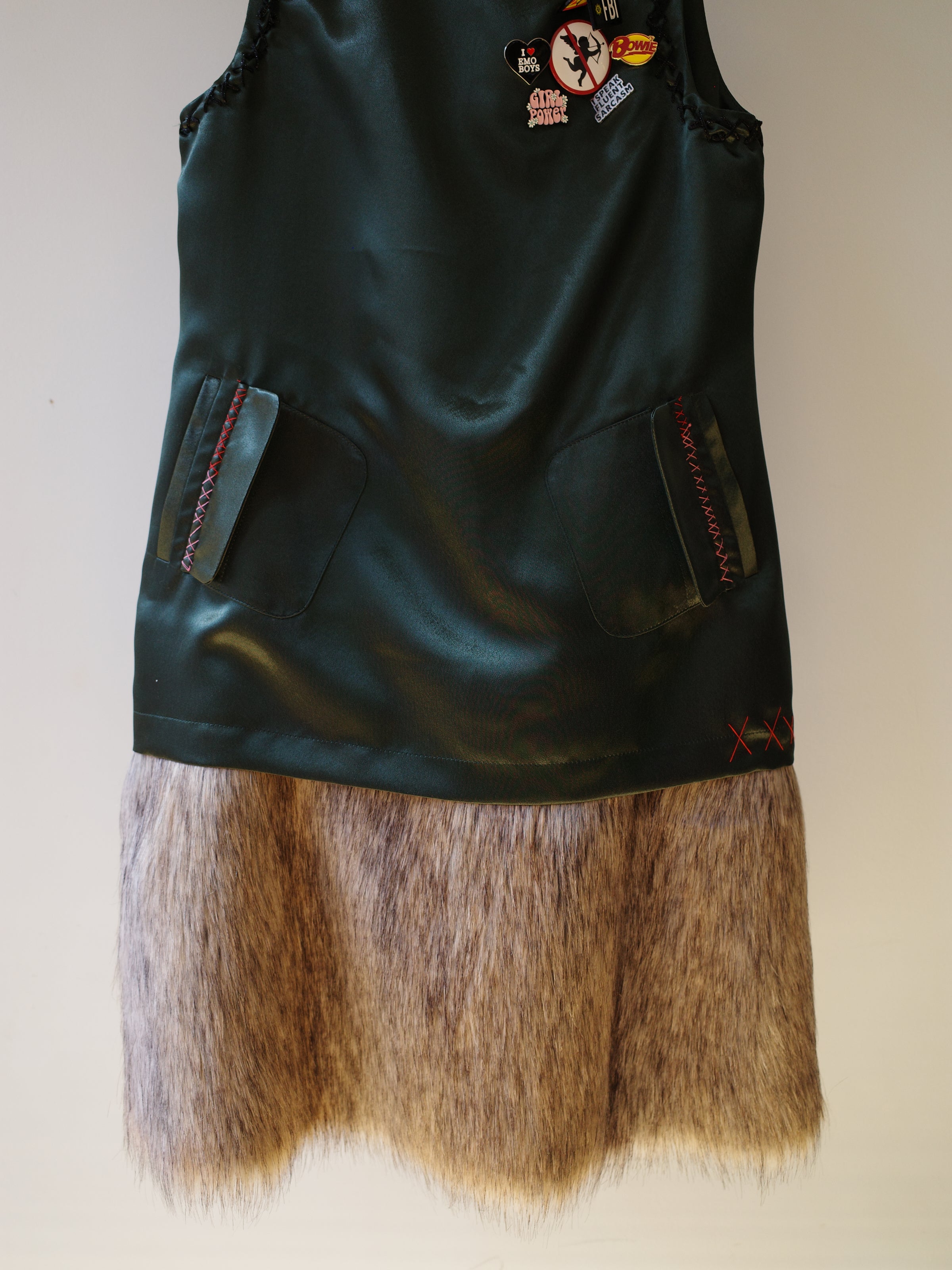 YAONOVA Embellished Satin & Faux Fur Dress
