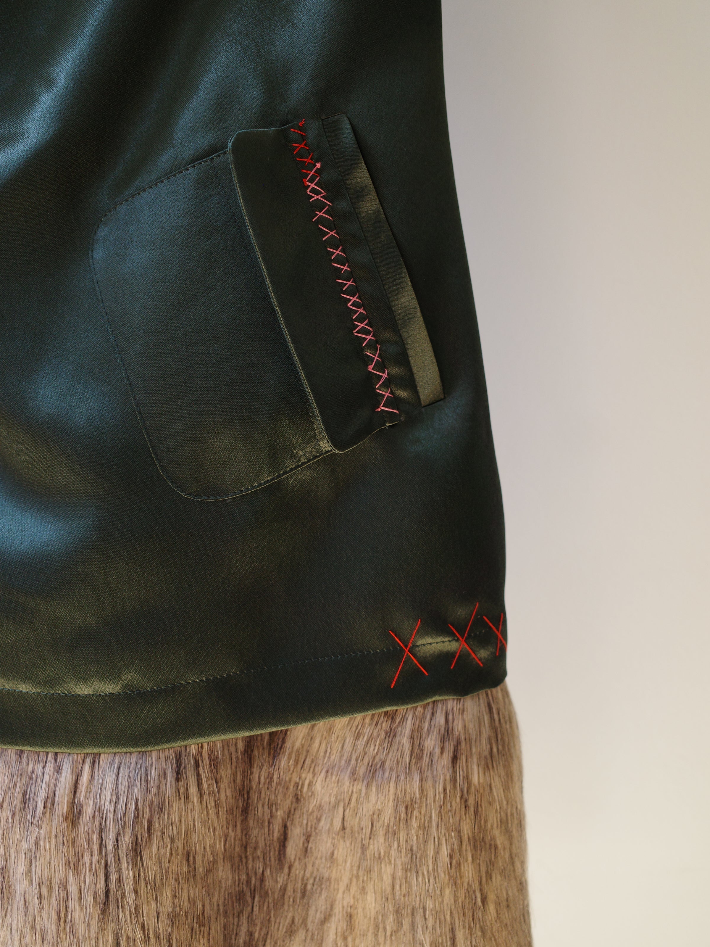 YAONOVA Embellished Satin & Faux Fur Dress