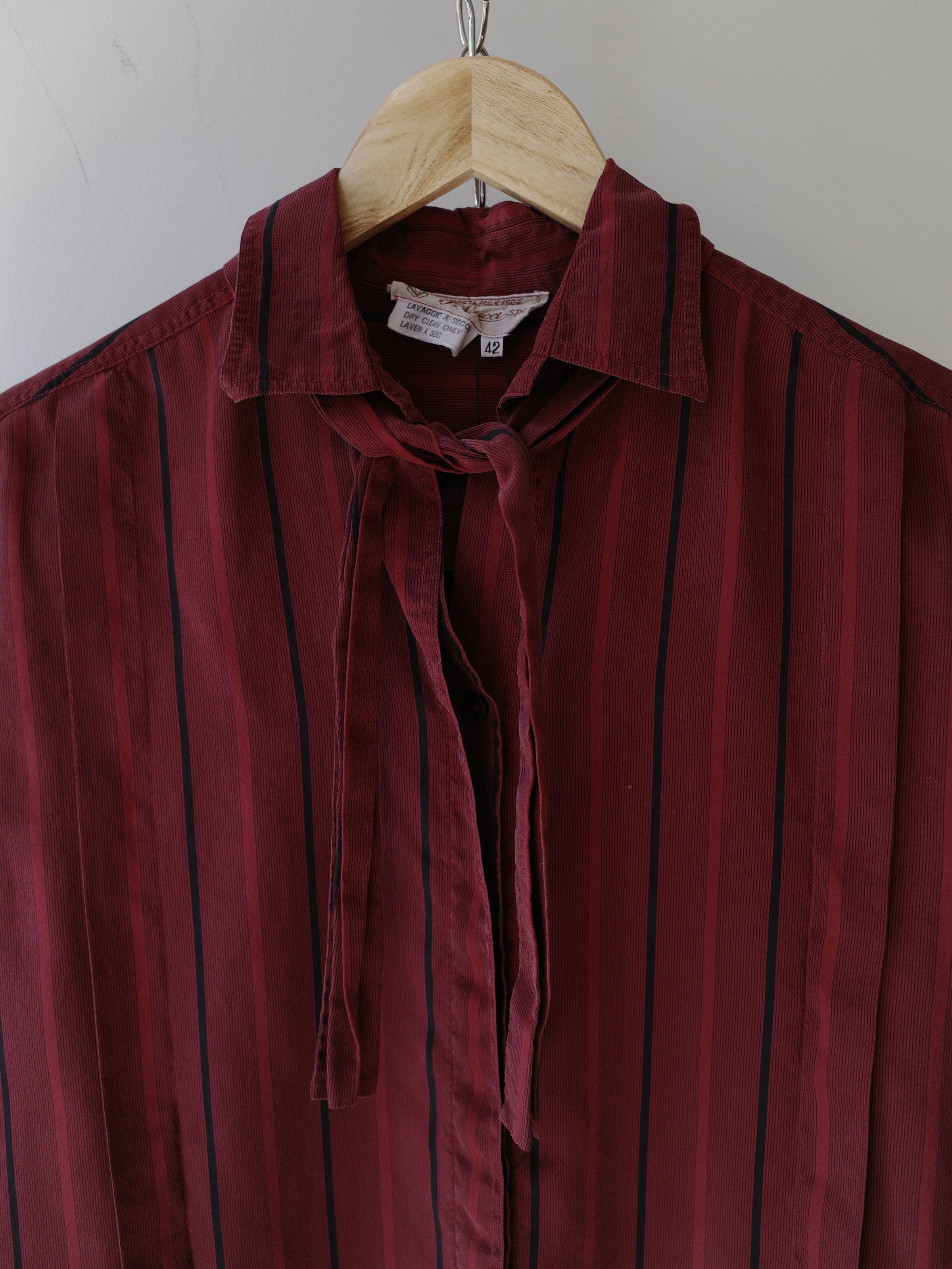 Gucci Vintage Burgundy Silk Stripe Tie Blouse