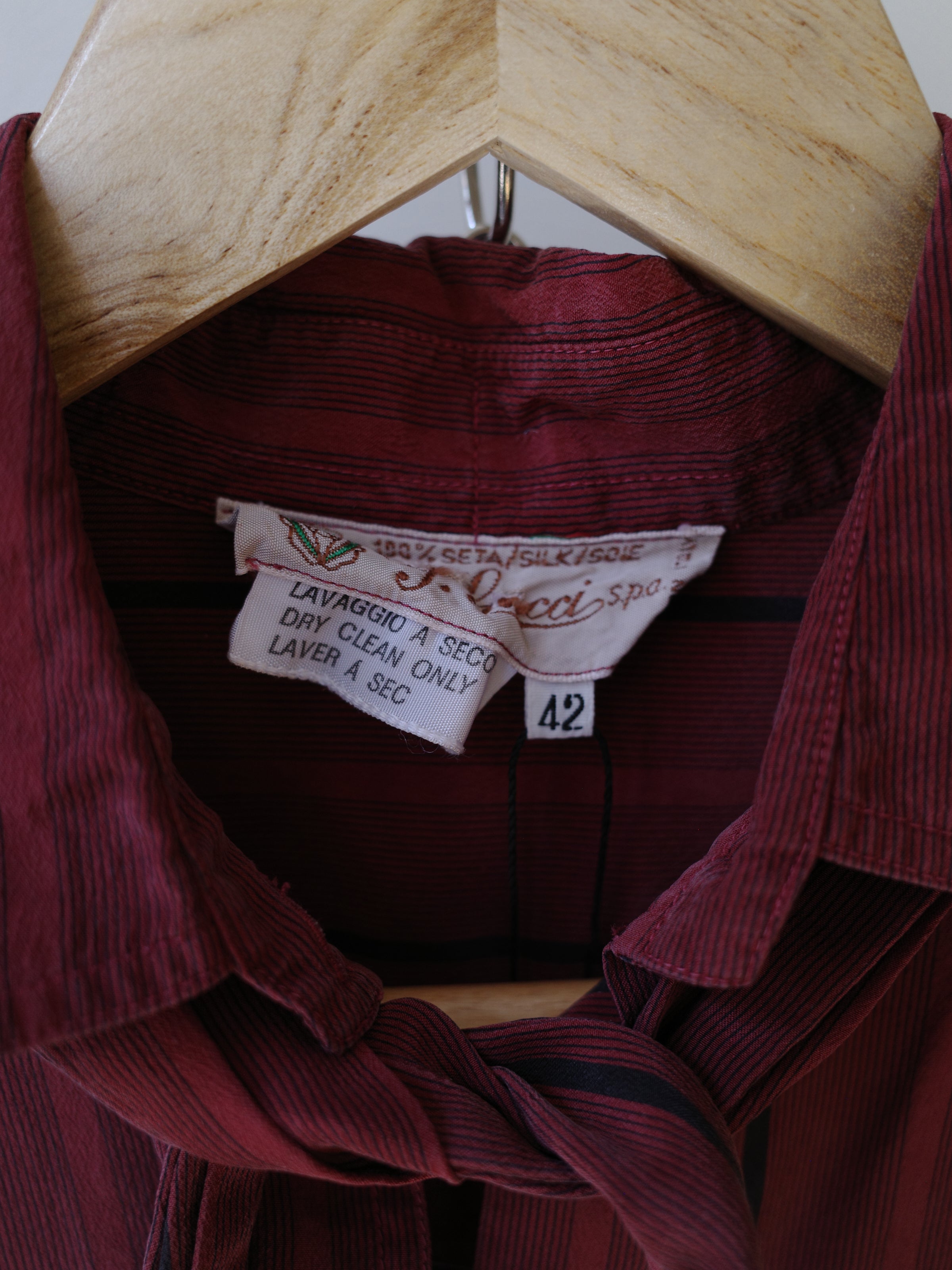 Gucci Vintage Burgundy Silk Stripe Tie Blouse