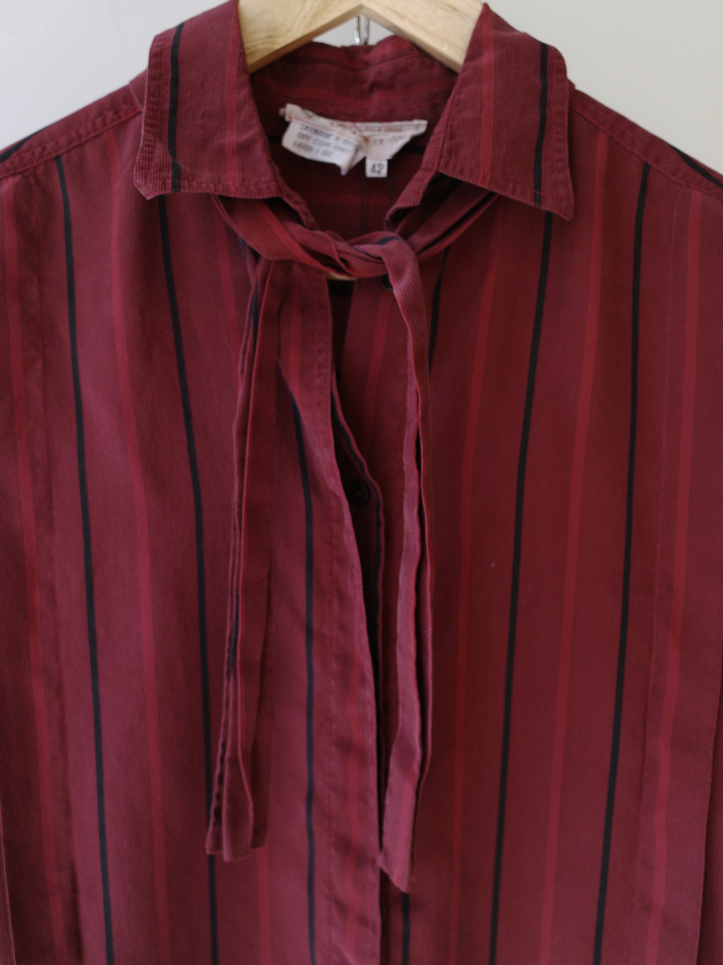 Gucci Vintage Burgundy Silk Stripe Tie Blouse