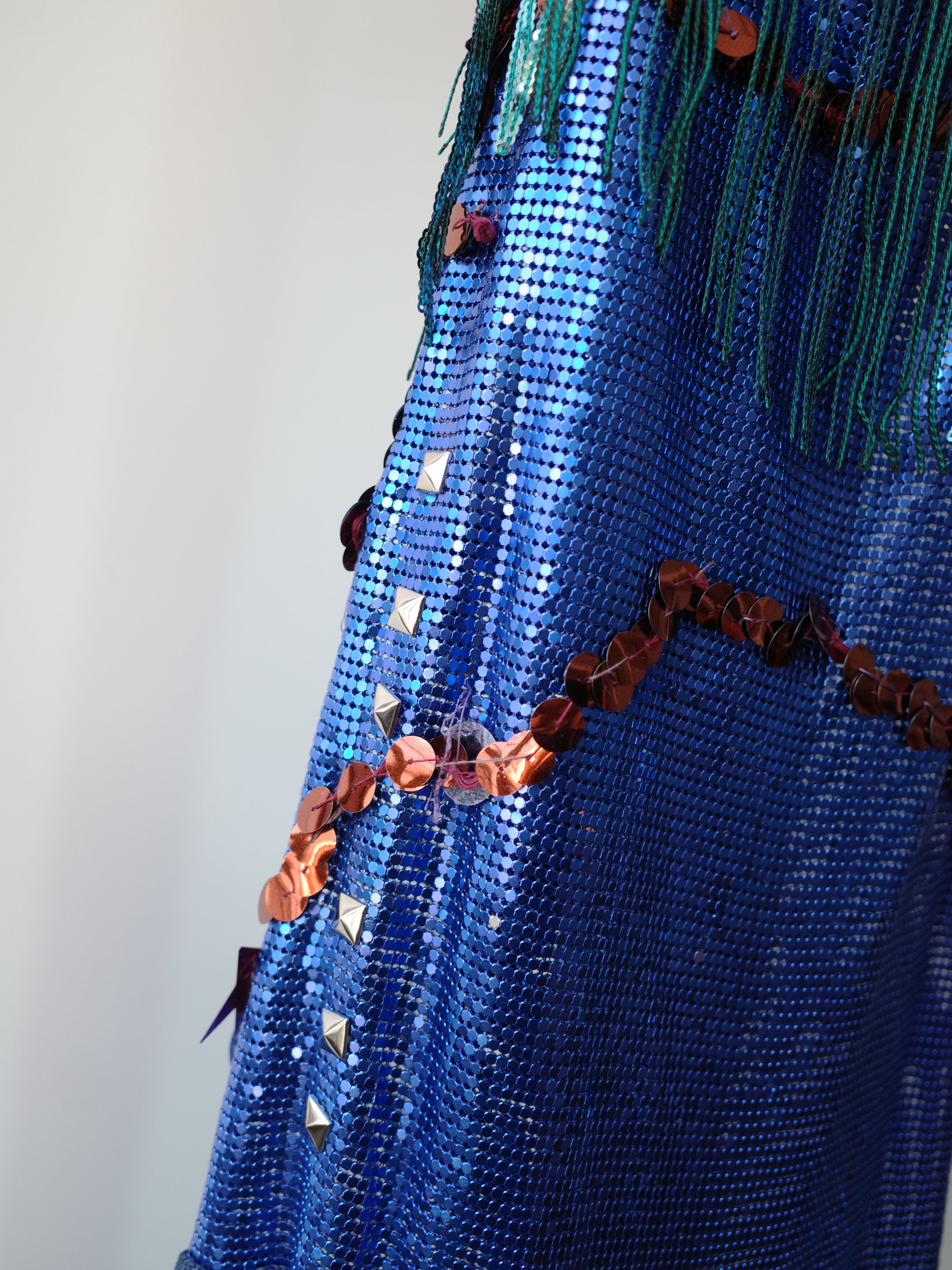 YAONOVA Blue Chainmail Fringe Dress