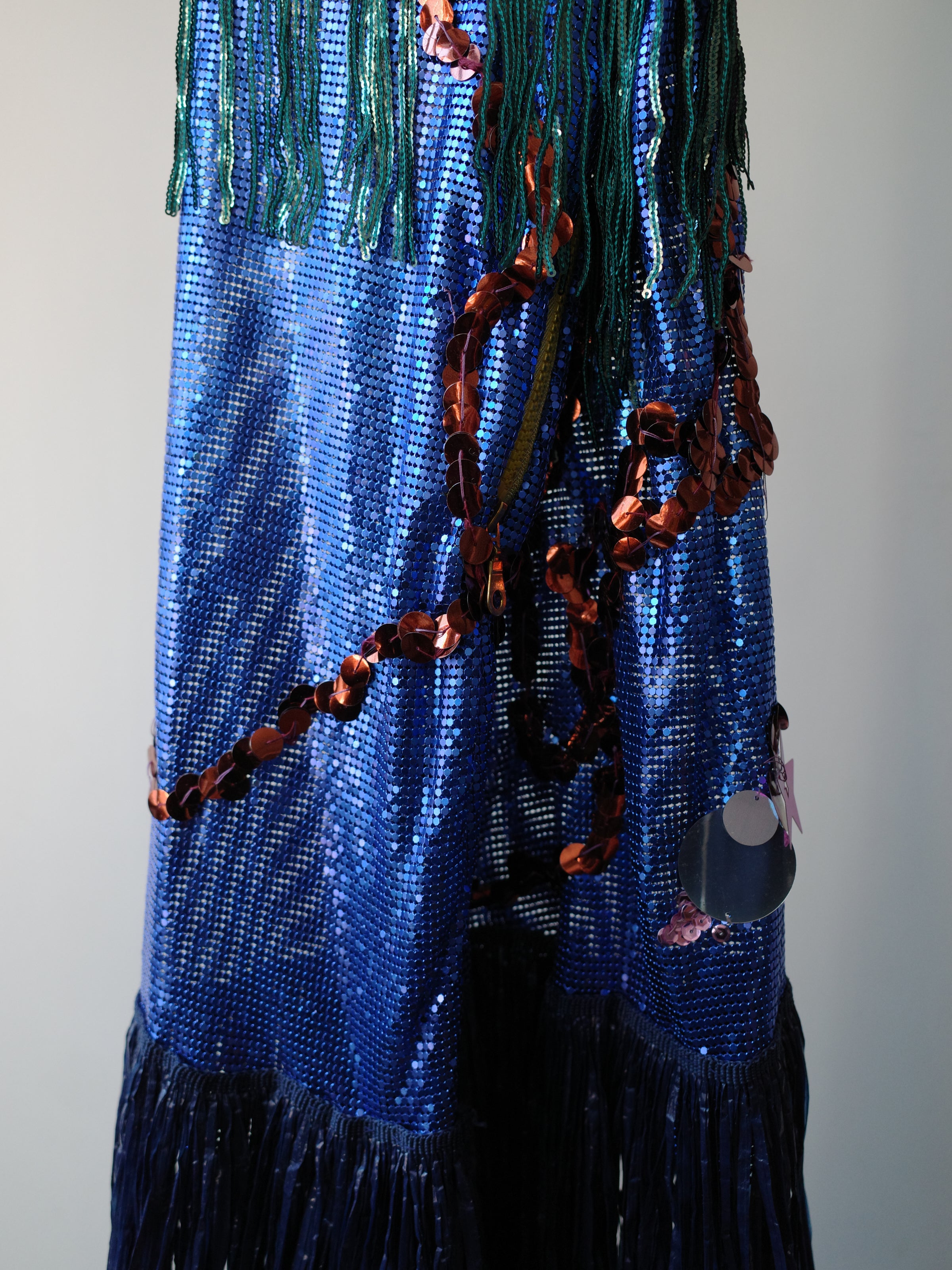 YAONOVA Blue Chainmail Fringe Dress
