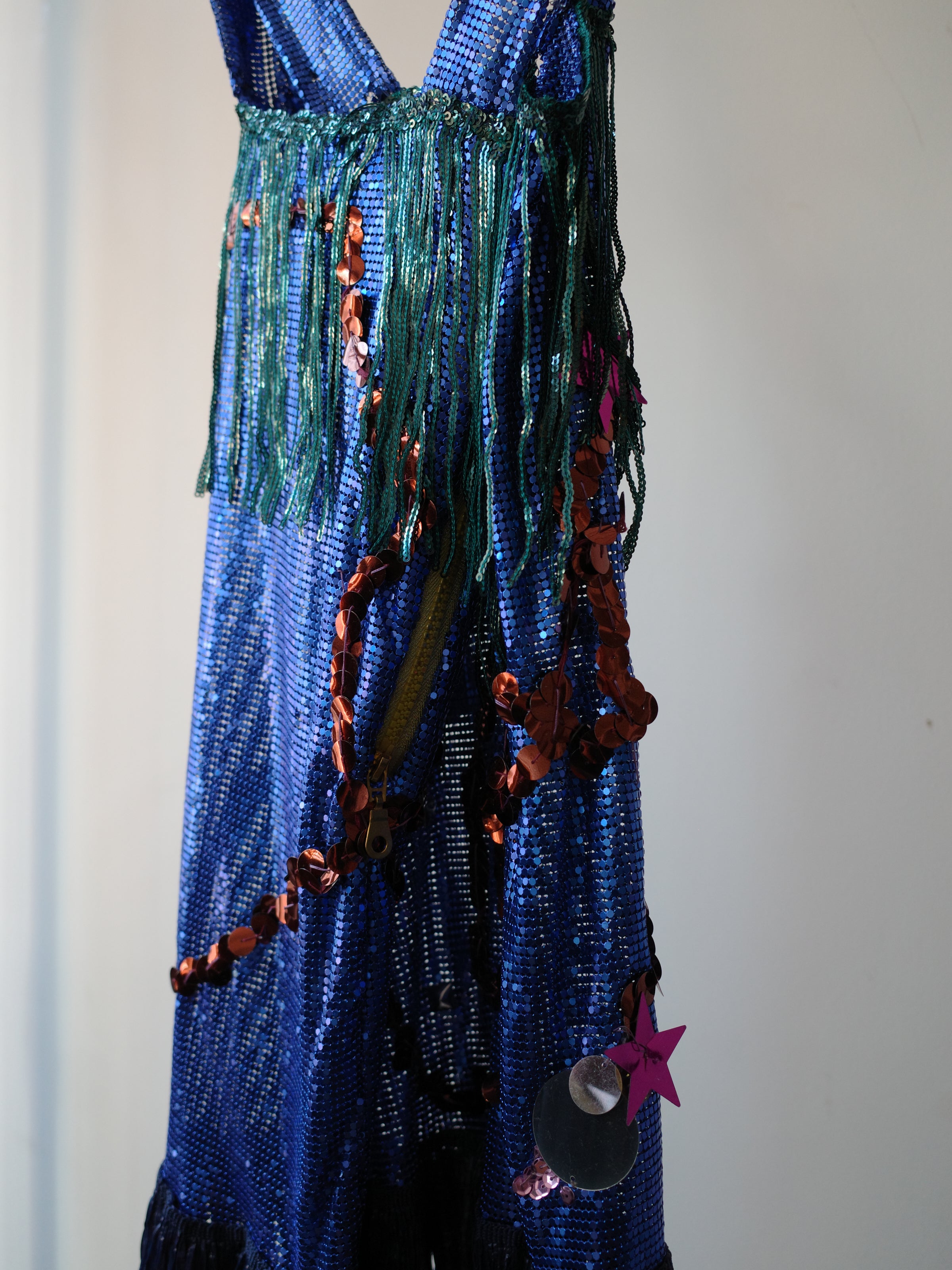 YAONOVA Blue Chainmail Fringe Dress