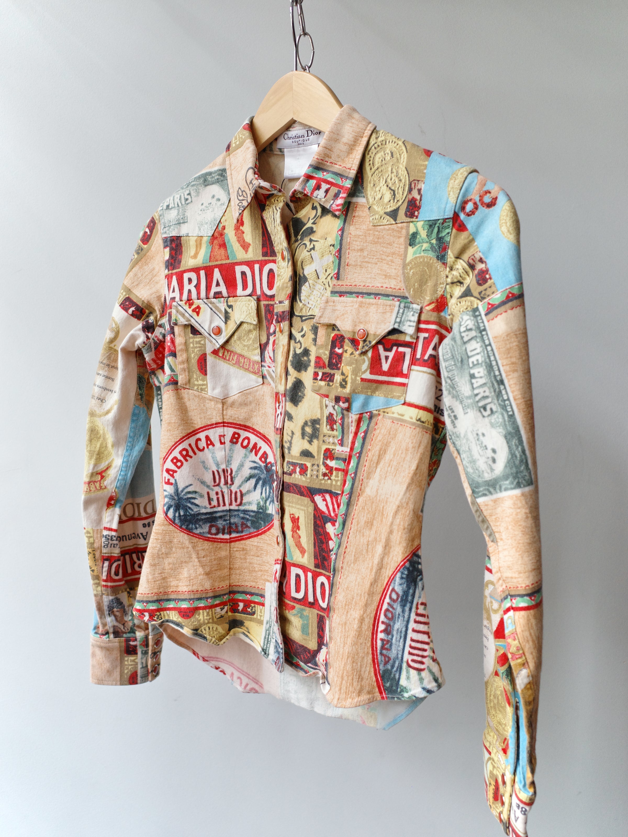 Christian Dior S/S 2002 “Rasta” Postcard-Print Denim Shirt