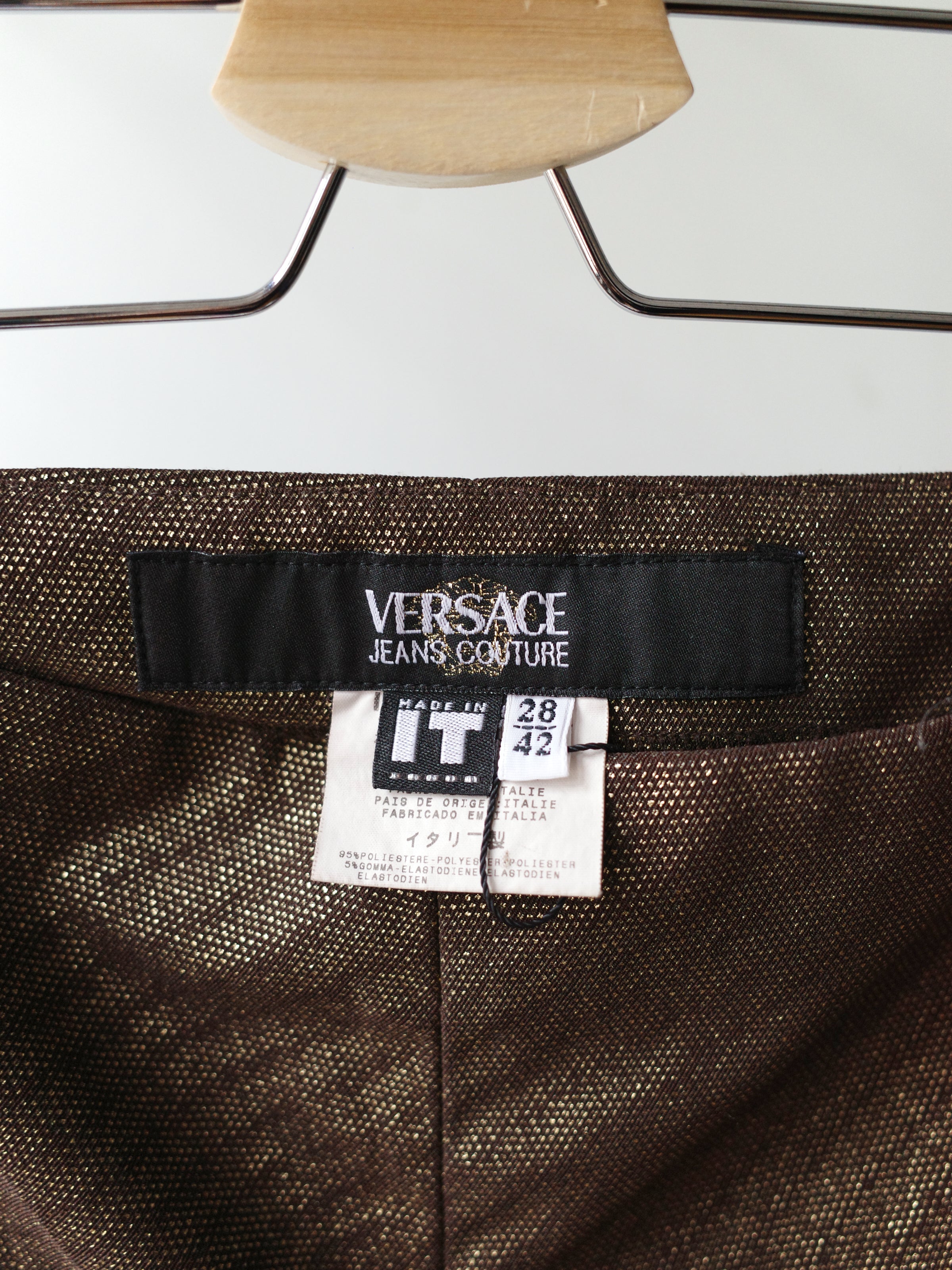 Versace Gold Metallic Straight-Leg Trousers
