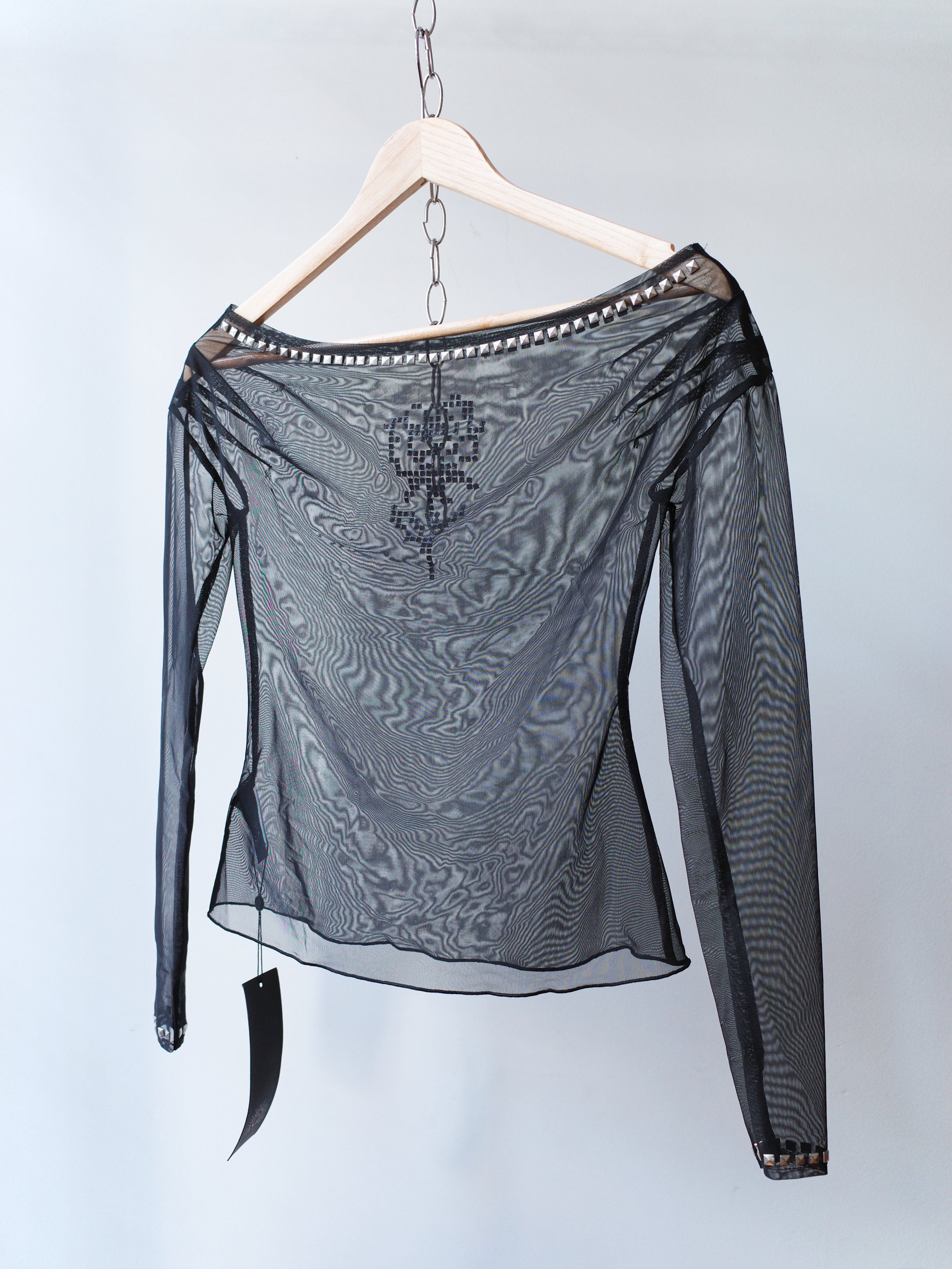 OVER RANGE Rose Studded Mesh Long Sleeve Top