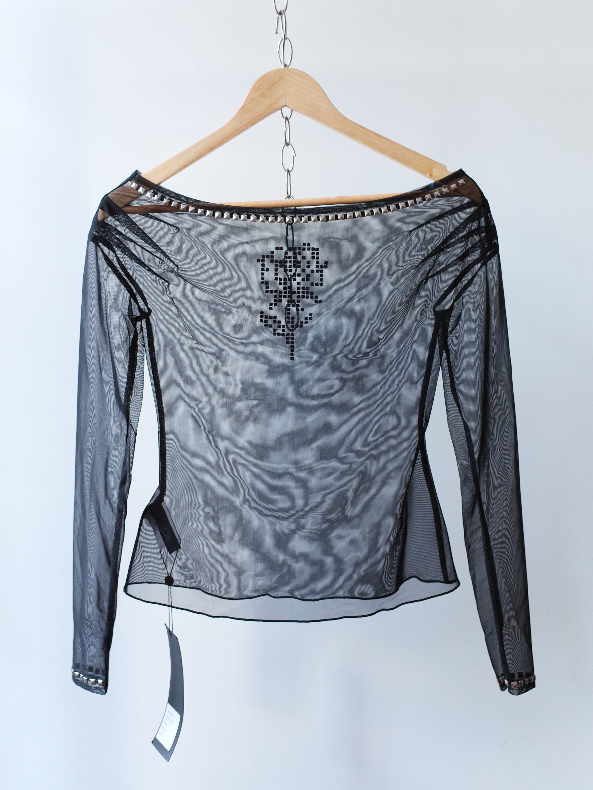 OVER RANGE Rose Studded Mesh Long Sleeve Top