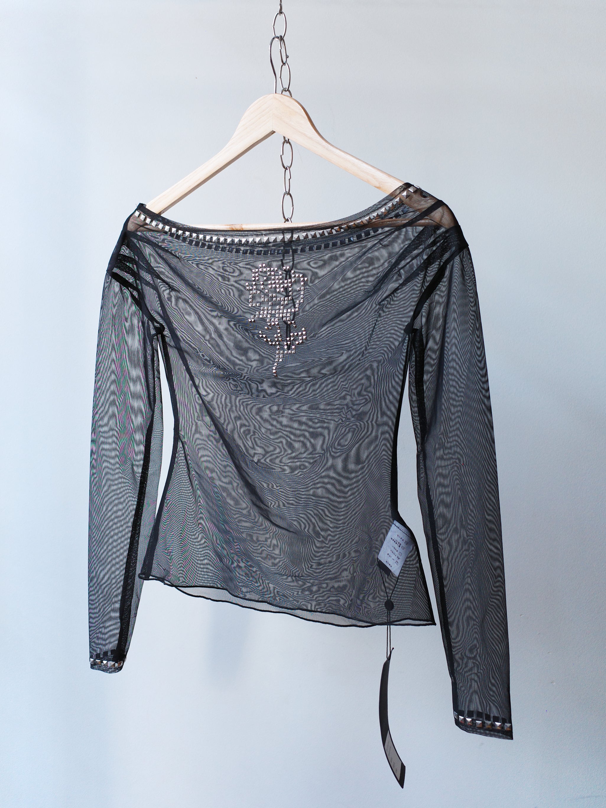 OVER RANGE Rose Studded Mesh Long Sleeve Top