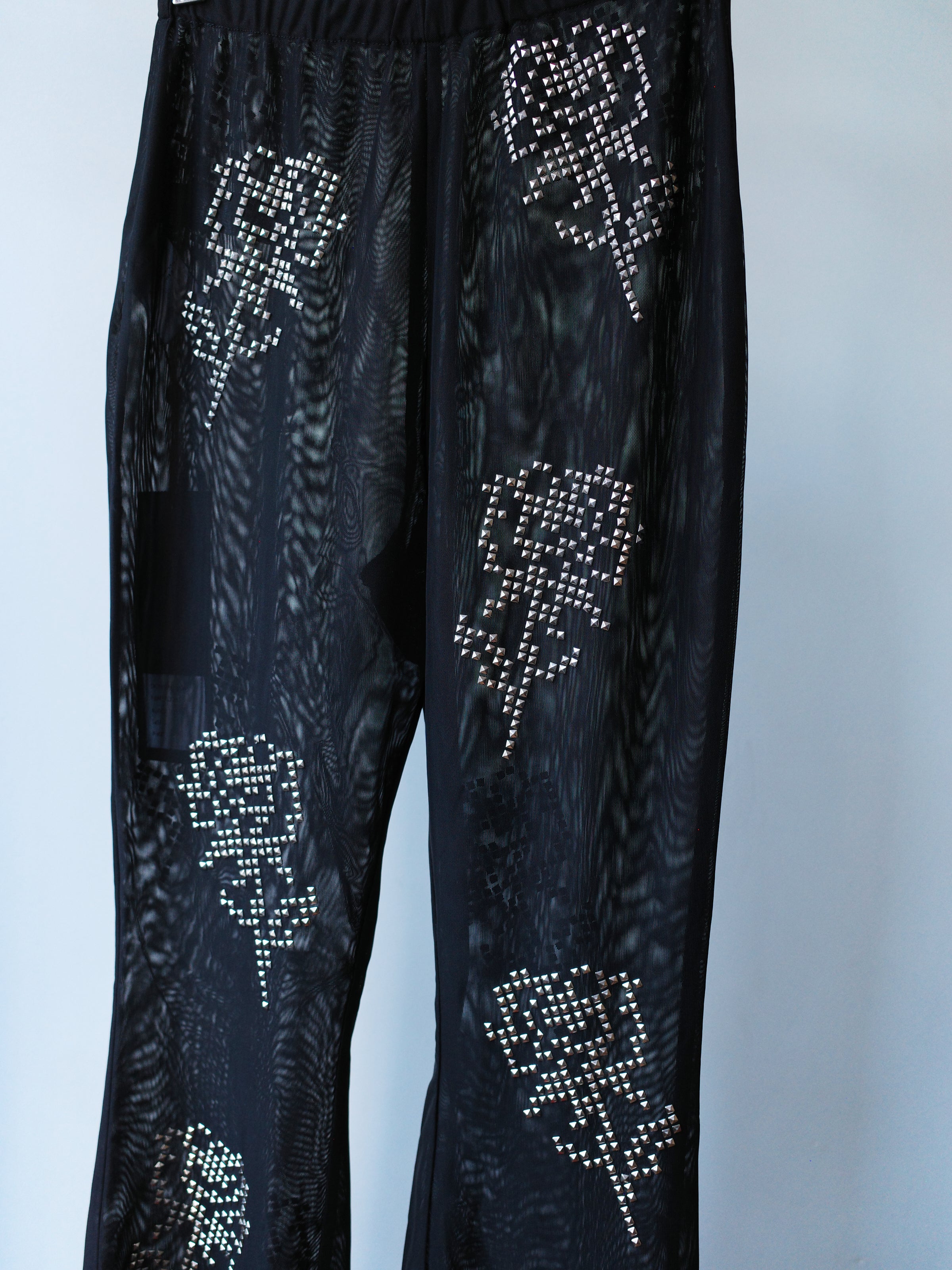 OVER RANGE Rose Studded Mesh Flare Pants