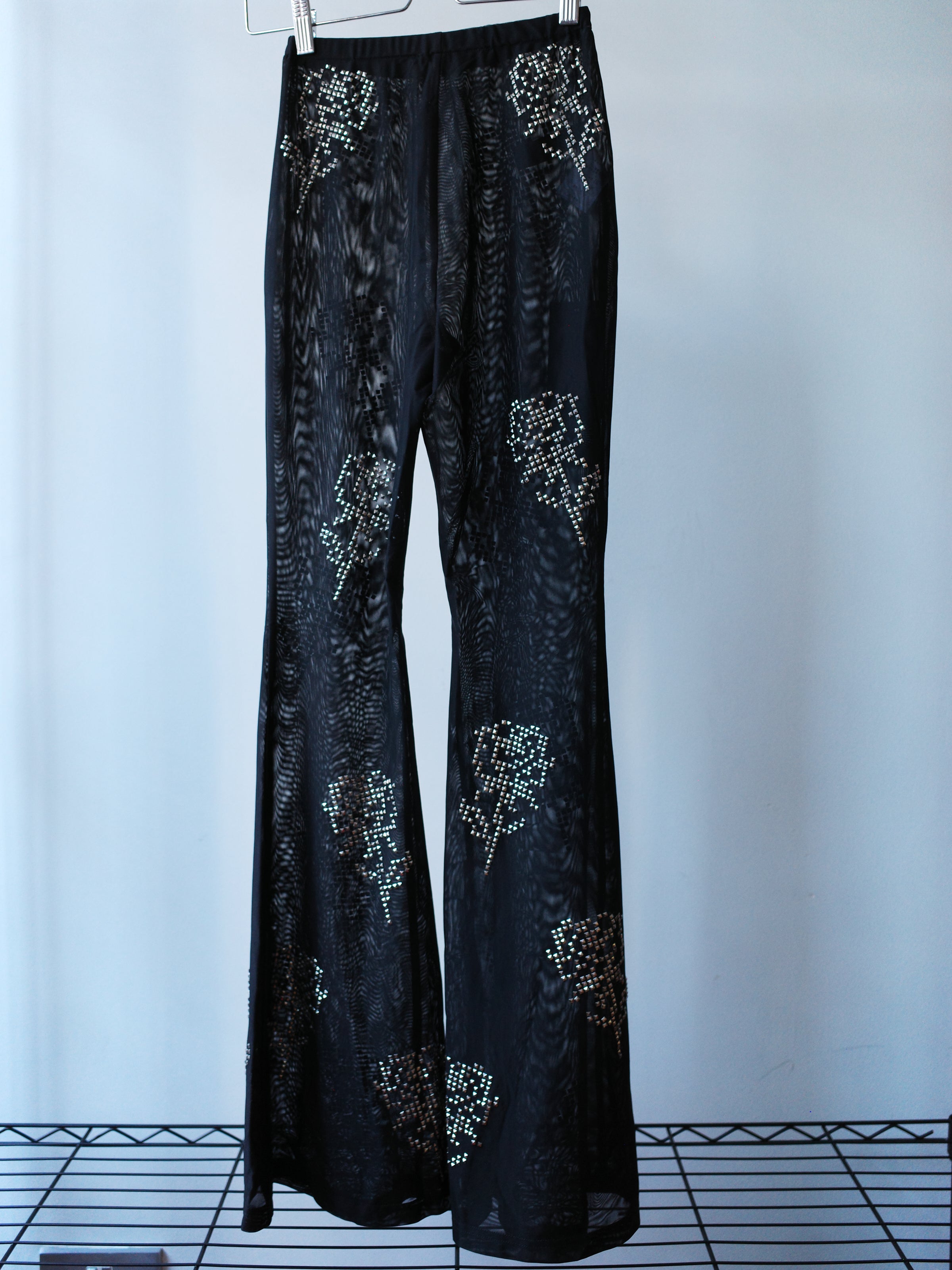 OVER RANGE Rose Studded Mesh Flare Pants