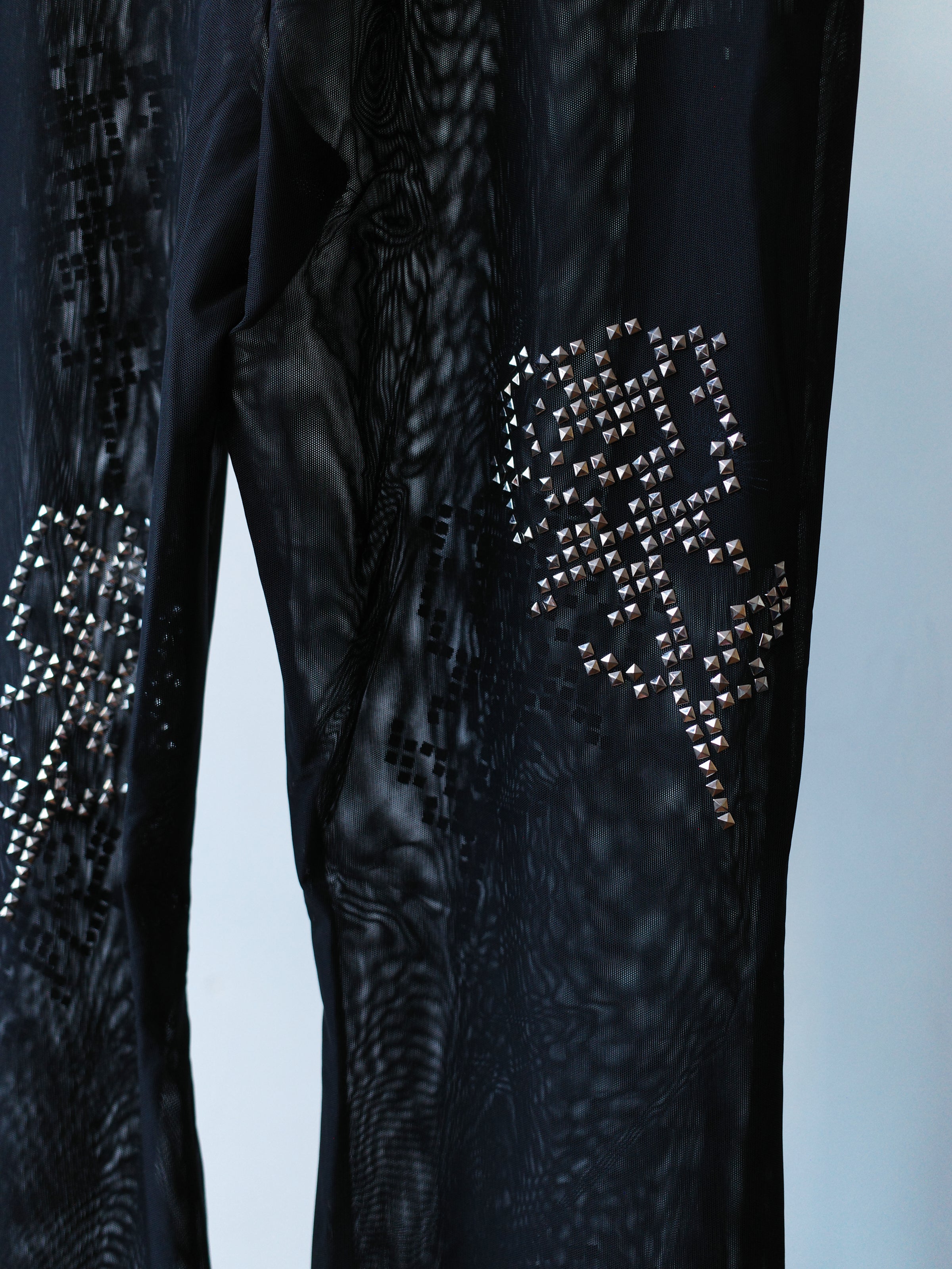 OVER RANGE Rose Studded Mesh Flare Pants